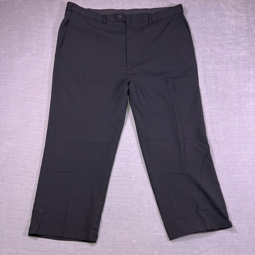 GS Mens Black Slacks Cuffed Stretch Dress Trouser Pants Size 46x34‎